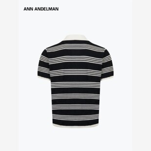 ANDELMAN官方直营 宽松针织POLO衫 黑白条纹短袖 新款 t恤男秋季 ANN