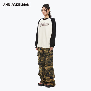 ANN ANDELMAN官方直营涂鸦印花插肩长袖撞色休闲 长袖T恤卫衣女