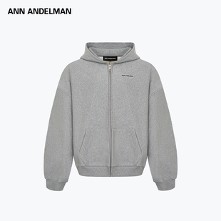 ANN ANDELMAN男女同款 灰色连帽卫衣秋冬季宽松百搭开衫拉链外套