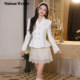Wester2026春季 新品 米白收腰西装 Maison 网纱蕾丝拼接半裙套装