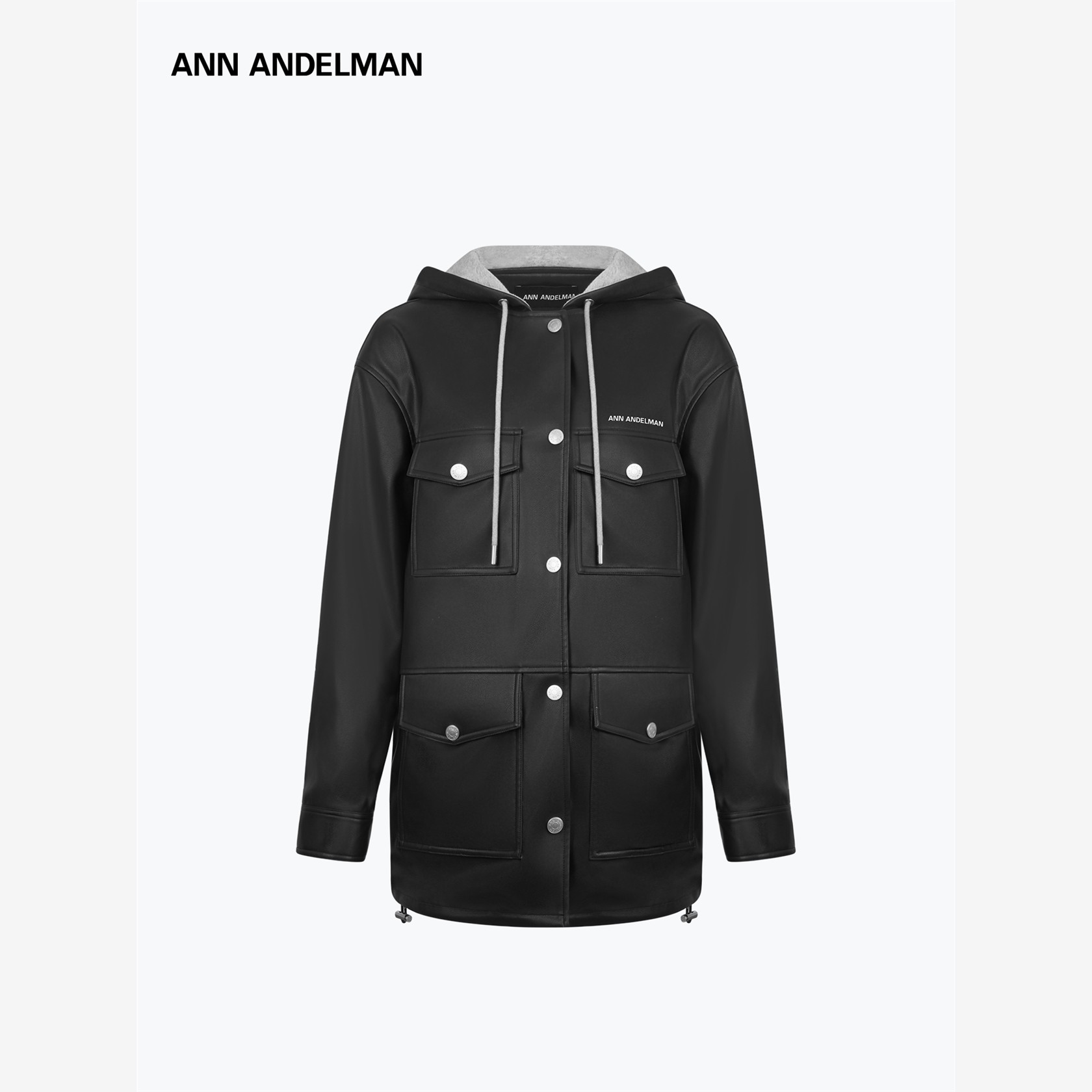 ANNDELM连帽直身皮衣外