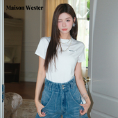 Maison T恤上衣 白色好看流行圆领蝴蝶结短袖 Wester2025年夏季 新款