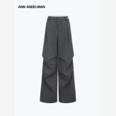 ANN 简约秋冬灰色阔腿宽松休闲裤 ANDELMAN降落伞西裤 女艺术时尚