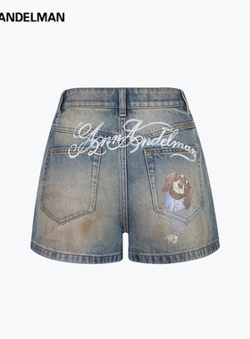 ANNANDELMAN官方直营复古做旧阔腿直筒休闲裤印花小狗牛仔短裤女