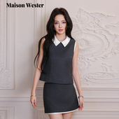 Maison 上衣 高级感灰色拼缎面无袖 Wester2025夏季 新款