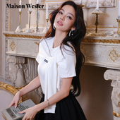 新款 Maison Wester2025夏季 设计感休闲简约LOGO假两件白色T恤