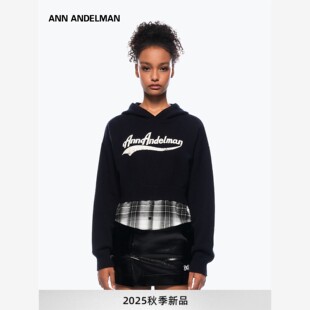 ANN ANDELMAN官方直营针织连帽卫衣女秋冬短款拼接假两件外套上衣