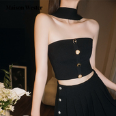 Maison 挂脖上衣黑色设计欧美绝美穿搭 短款 Wester2025夏季 新款