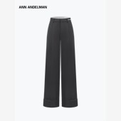 ANN 女秋冬深灰色简约大气直筒阔腿休闲裤 ANDELMAN裤 脚翻折西裤