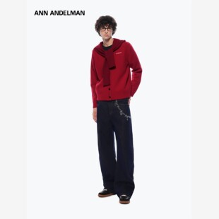 ANN ANDELMAN男女同款原色牛仔裤秋冬锁炼烫钻宽松直筒阔腿裤