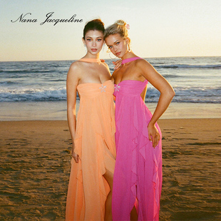 NanaJacqueline挂脖露背花边连衣裙女夏季新款浪漫海滩度假水母裙