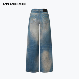 ANN ANDELMAN官方直营复古设计感做旧宽松休闲长裤 印花直筒牛仔裤