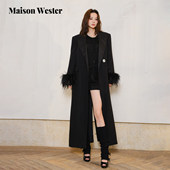 口长款 Maison 大衣 千金风西装 领外套羽毛袖 Wester2025年冬季 新品