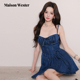 新款 Maison Wester2025夏季 牛仔抹胸蕾丝边蝴蝶结吊带连衣裙