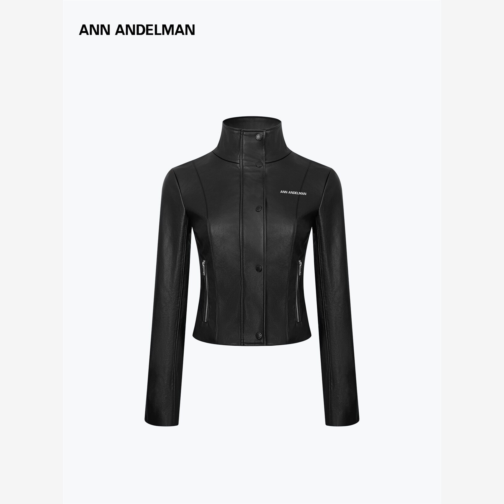 ANN ANDELMAN高领皮衣外套女款2025新款酷飒风修身短款线条感夹克