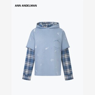 ANN ANDELMAN泼墨假两件卫衣女连帽宽松休闲青春个性时尚套头外套