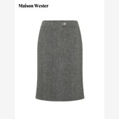新品 Maison Wester2025年秋季 灰毛呢单扣直筒中裙