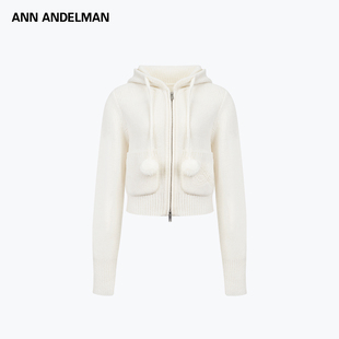 ANN ANDELMAN毛毛球连帽毛衣外套女秋冬加厚休闲百搭开衫针织上衣