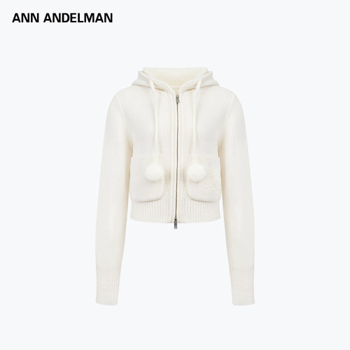 ANNDELM毛毛球连帽毛衣