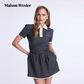 Maison 连衣裙 灰白拼色收腰短袖 Wester2025夏季 新款
