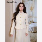 Maison 白色圆领金扣短外套 经典 Wester2025冬季 新品