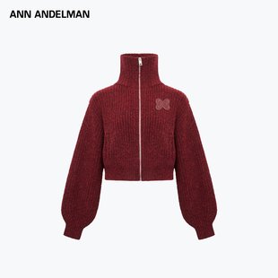 ANN ANDELMAN官方直营粗针高领毛织外套冬季短款立领拉链针织毛衣