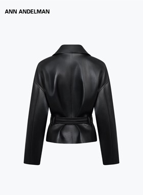 ANN ANDELMAN黑色皮衣女秋冬酷飒风机车双排扣短款绑带皮夹克外套