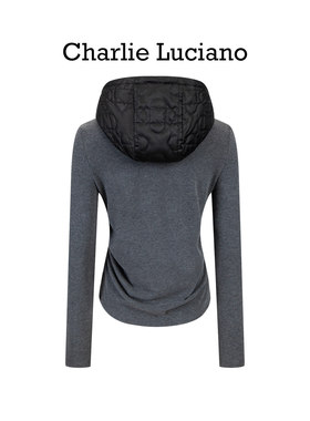 Charlie Luciano2025秋冬新款针织绗棉连帽长袖T恤休闲百搭上衣女