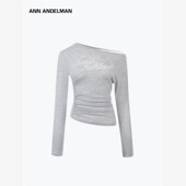 ANN T恤上衣 字母烫钻斜肩基础休闲长袖 ANDELMAN官方直营秋季 新款