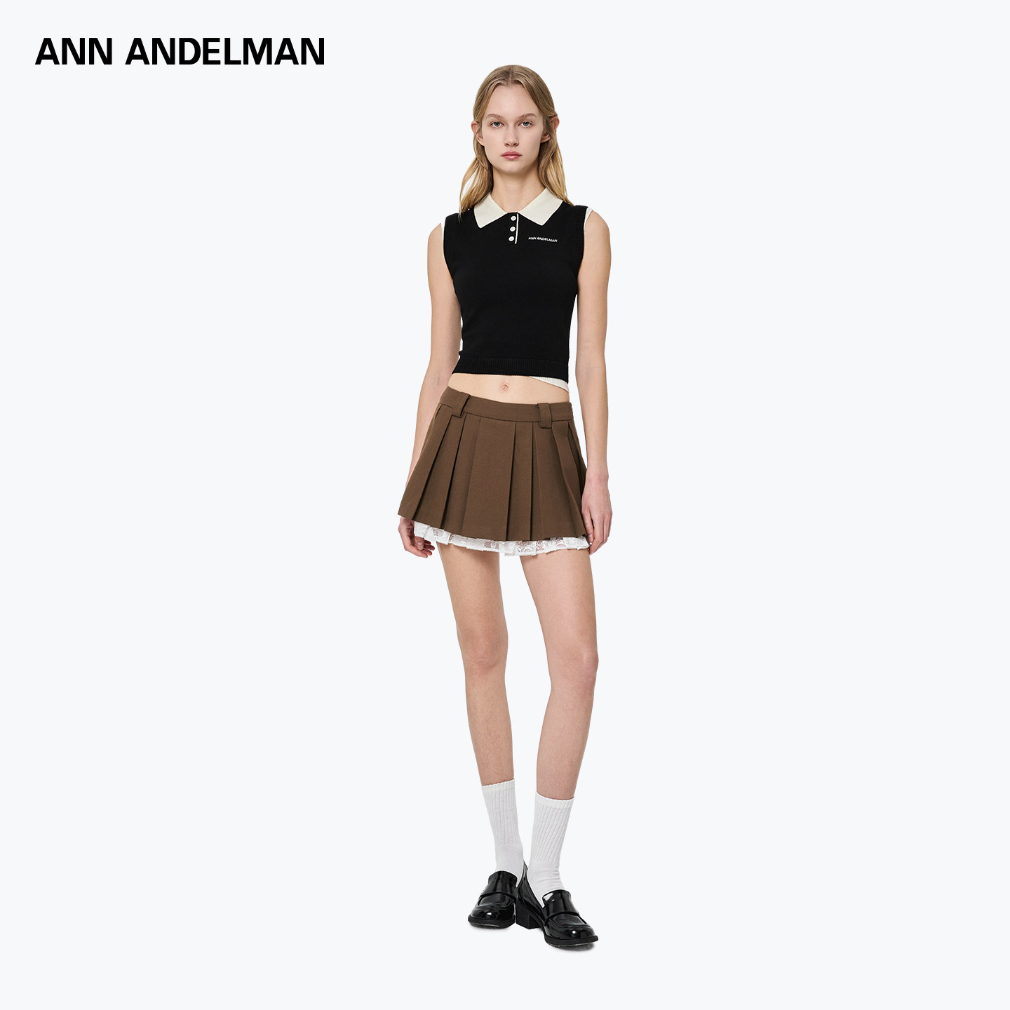 ANNDELM蕾丝拼接西装料