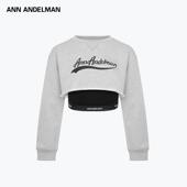 ANN ANDELMAN官方直营灰色印花假两件拼接套头无帽两件套短款 卫衣