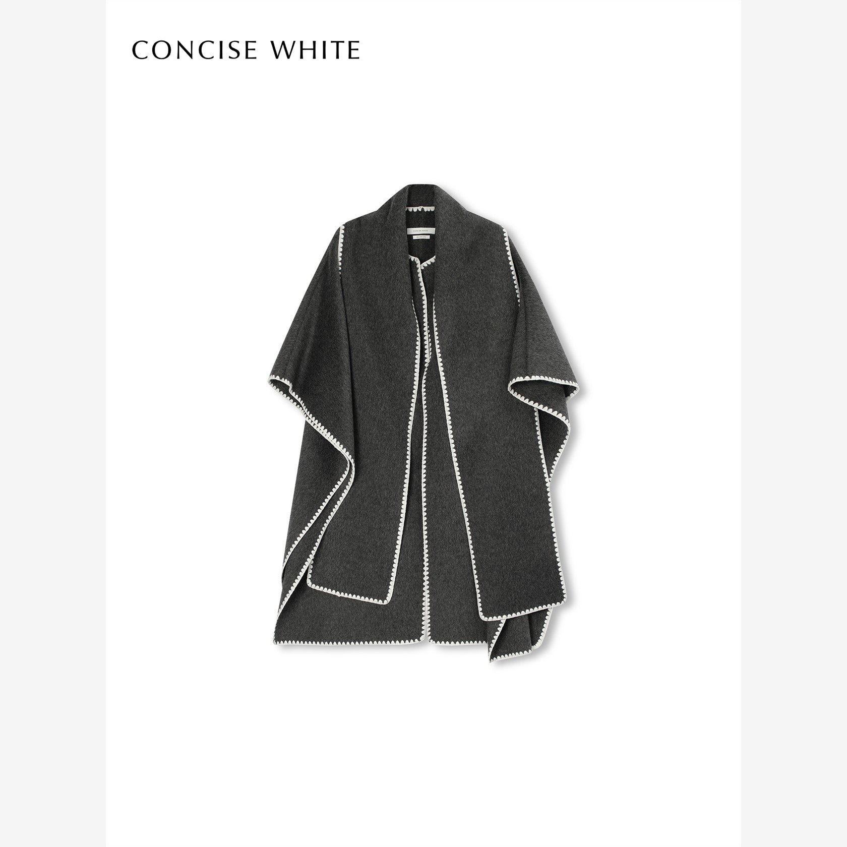 CONCISE-WHITE简白2025秋冬新款围巾毛呢斗篷长外套女装高级上衣