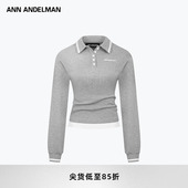 ANDELMAN官方直营 2025年新款 灰色修身 ANN 长袖 T恤POLO领针织上衣