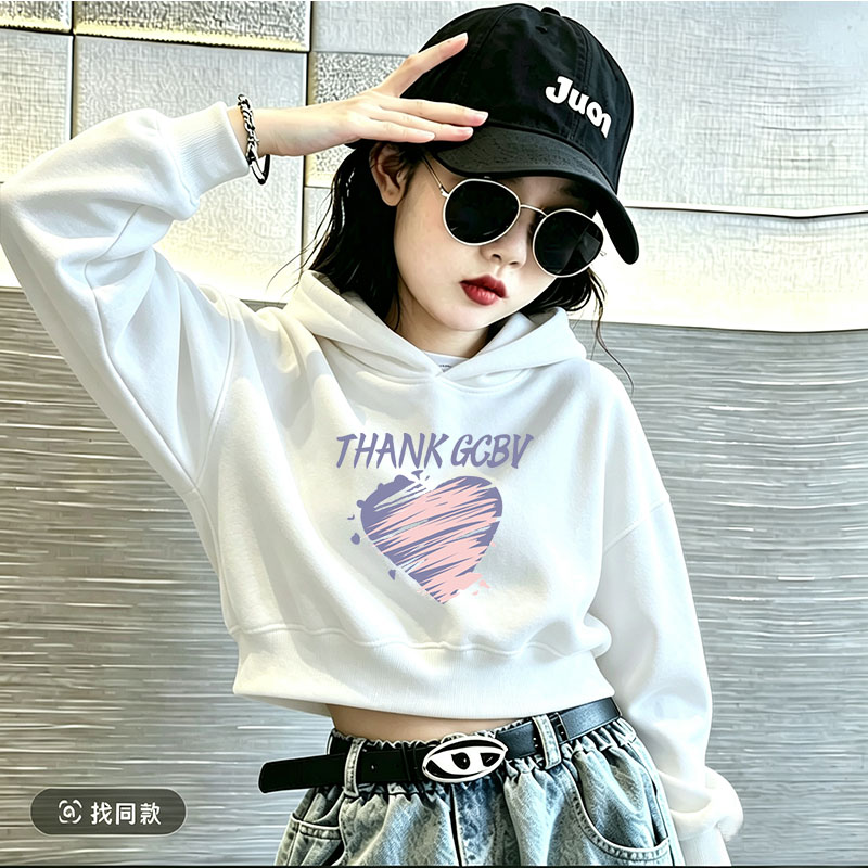 女童连帽短款卫衣春秋冬季可爱中大童女孩外套加绒加厚长袖上衣