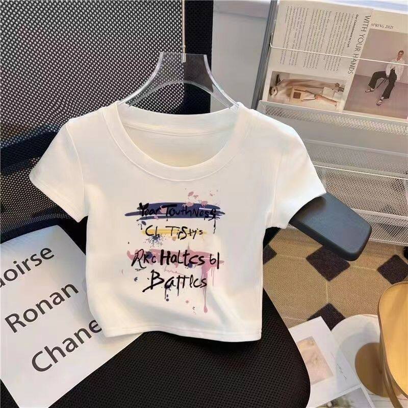 纯棉女童短袖短款T恤2026新款露脐夏季装潮女孩宝宝体恤白色上衣