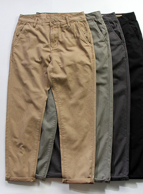 经典 Chino裤 阿美咔叽重磅厚实纯棉水洗做旧美式复古工装休闲裤