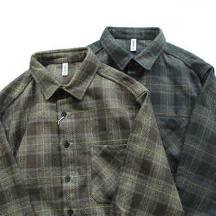 2024秋冬新款重磅加厚格子毛呢衬衫男高级感休闲宽松长袖衬衣外套