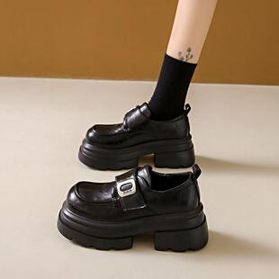 小码33厚底增高小皮鞋女英伦2026春秋新款小个子松糕懒人乐福鞋女