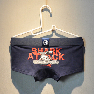 内裤 衩青年潮流低腰四角内裤 男平角裤 裤 男 纯棉质鲨鱼印花个性 男士