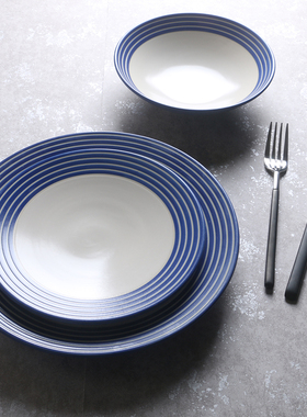 若沐出口英国餐具denby蓝色亚光盘子 外贸早餐盘牛排盘沙拉碗套装
