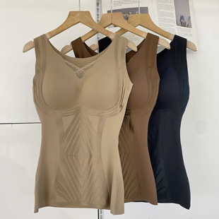 古妃秋冬新款 显瘦打底通勤上衣潮 塑形磨毛保暖背心女舒适聚拢修身