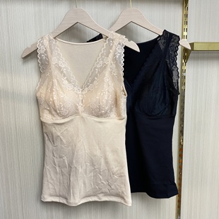 秋冬莫代尔磨毛保暖背心女修身 美体塑身蕾丝拼接托胸聚拢打底上衣