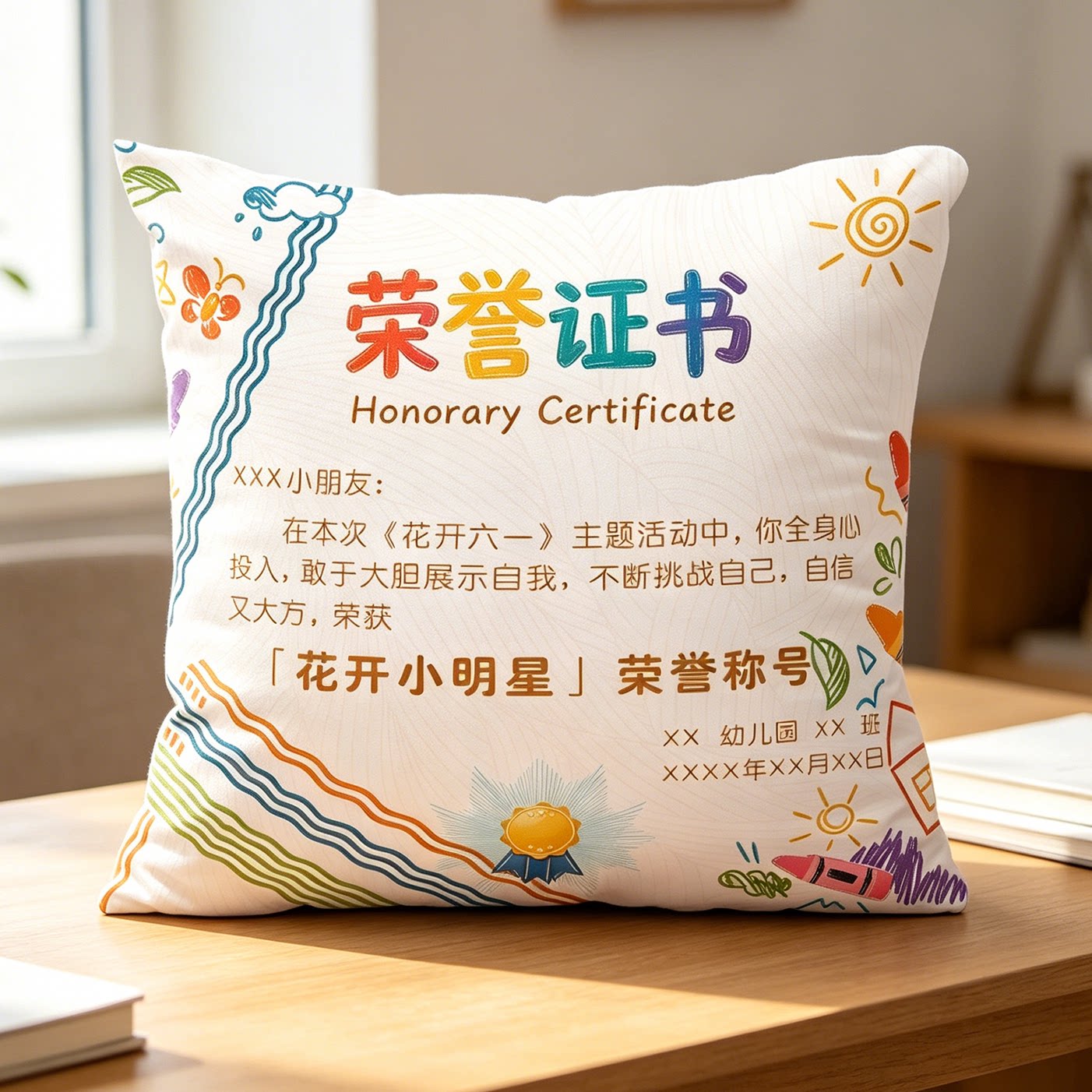 奖状抱枕定制幼儿园毕业礼物图片