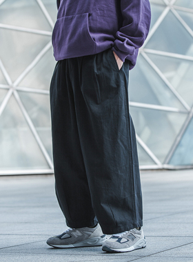 潮牌日系复古阔腿裤男女cityboy休闲宽松简约百搭直筒灯笼工装裤