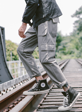 ins超火秋冬多口袋工装裤男潮牌余文乐直筒宽松休闲裤子ulzzang裤