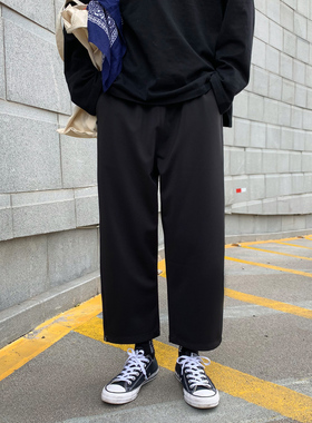 余文乐同款男陈冠希日系潮牌直筒宽松抽绳八分工装裤男士阔腿裤潮