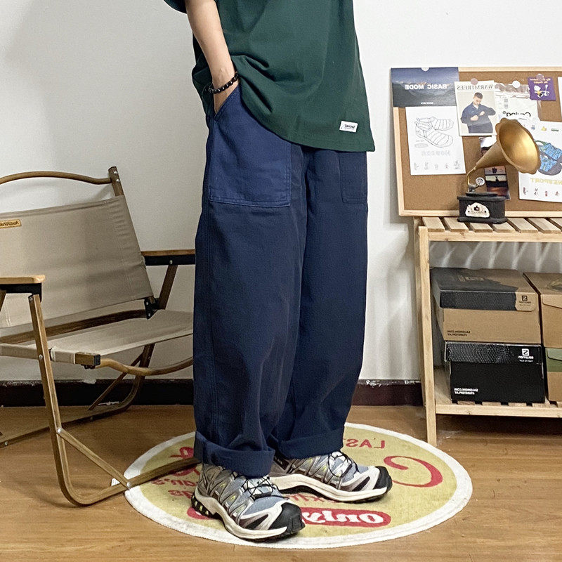 秋冬百搭束脚宽松工装裤男藏青色长裤潮牌余文乐日系学生裤子男潮