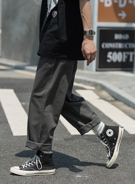 日系复古工装直筒宽松长裤纯色余文乐美式军事风街头休闲男女情侣