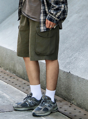 潮牌夏季蜡染水洗工装短裤男女重磅多口袋宽松直筒五分裤百搭中裤