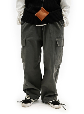 日系潮牌复古户外多口袋工装裤宽松休闲直筒抽绳束脚阔腿长裤男女